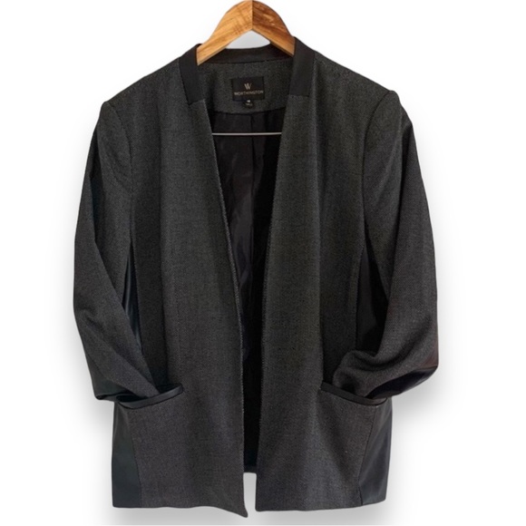 WORTHINGTON - Women’s Blazer Faux Leather Accents‎ - Sz 18 - Black - Poly… - Picture 1 of 5